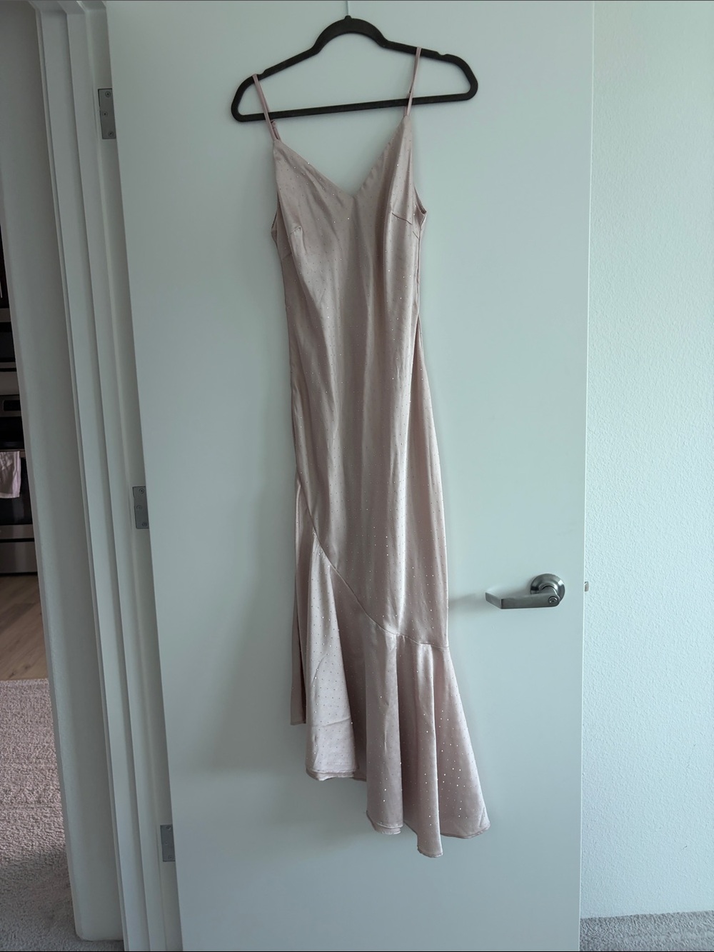 Quiz Blush Satin Rhinestone Slip Dress | US 2 / UK 6